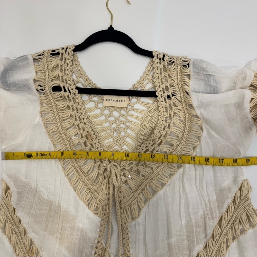 Dreamers Boho Crochet Fringe Longline Duster Cardigan Kimono Festival Beach M - Picture 9 of 9